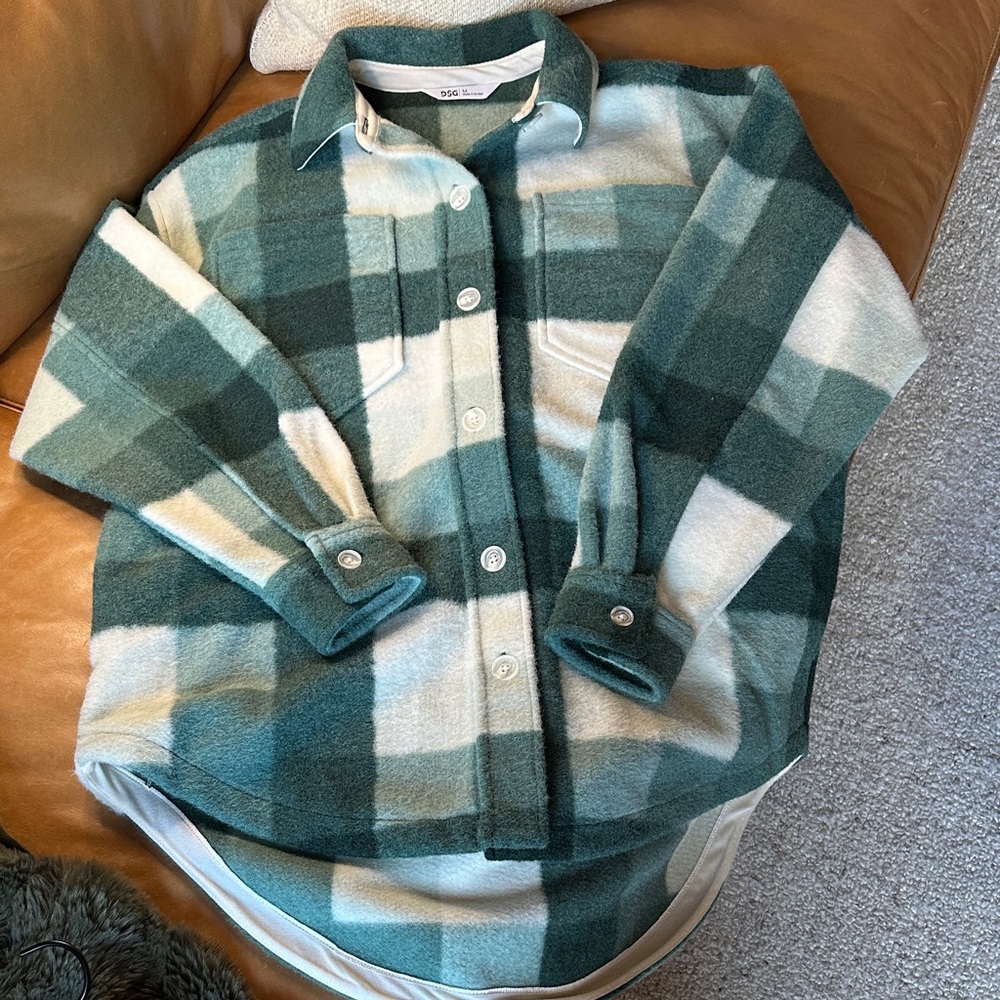 Women’s DSG Green and White Plaid Button Down Shirt/Jacket